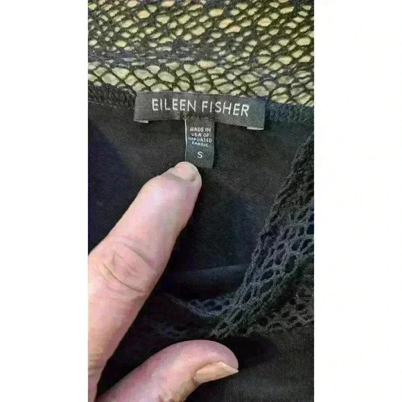 Eileen Fisher Black Midi Dress Jersey/Mesh Fishnet Size Small EUC! - Picture 7 of 14